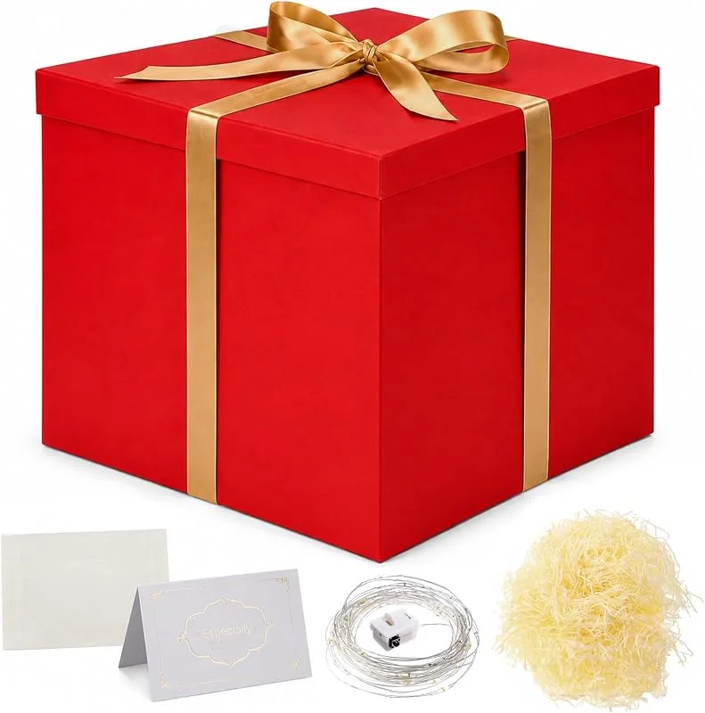 Herbst Caja de regalo con tapa, color rojo, grande, XXL, 30 x 30 x 25 cm — Envoltorio regalo