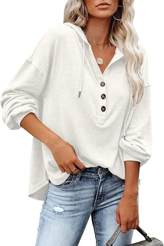 PLOKNRD Sudadera Extragrande para Mujer de Manga Larga con Botones y Capucha con Cordón — Ropa Navidad