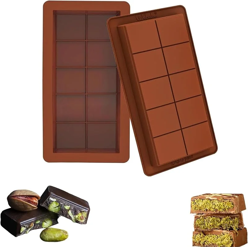 Visita la tienda de YUZHEDM 2 Moldes de Silicona para Chocolate de 10 Cavidades, Molde Antiadherente Libre de BPA para Hacer Tabletas y Barras de Chocolate Dubai, Resistente al Calor para Repostería — Hogar y cocina