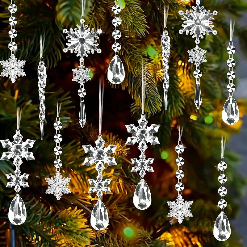 Bubuny 15 Piezas Decoración Navideña Adornos del Árbol de Navidad de Cristal, Transparente Colgante Acrílico de Copo de Nieve de Carámbanos para Navidad Invierno Exterior Interior Fiesta Decoración — Decoracion Navidad
