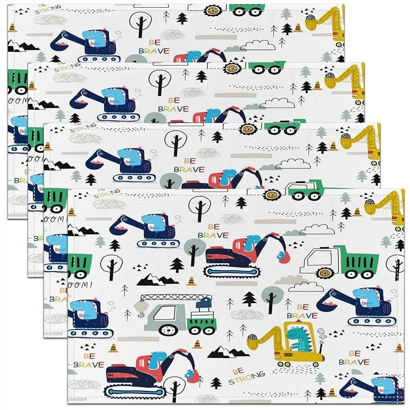 Homemissing Juego de 4 manteles individuales para excavadora, vehículos de construcción, para cocina, mesa de comedor, equipo interior y exterior, camiones, manteles individuales de mesa de coche, de dibujos ani — Hogar y cocina