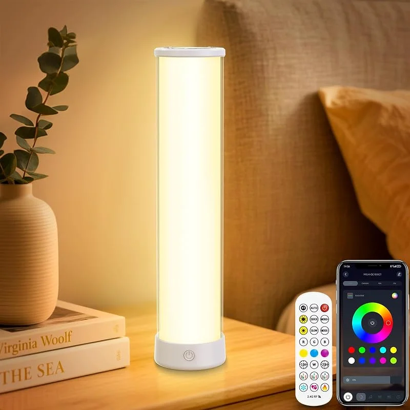 HANDSONIC Lámpara de noche regulable, lámpara de mesa LED inalámbrica con mando a distancia, aplicación, batería USB, recargable, portátil, luz nocturna regulable, RGBICWW 2700-6500 K, luz de lactancia para — Cena a la luz de velas