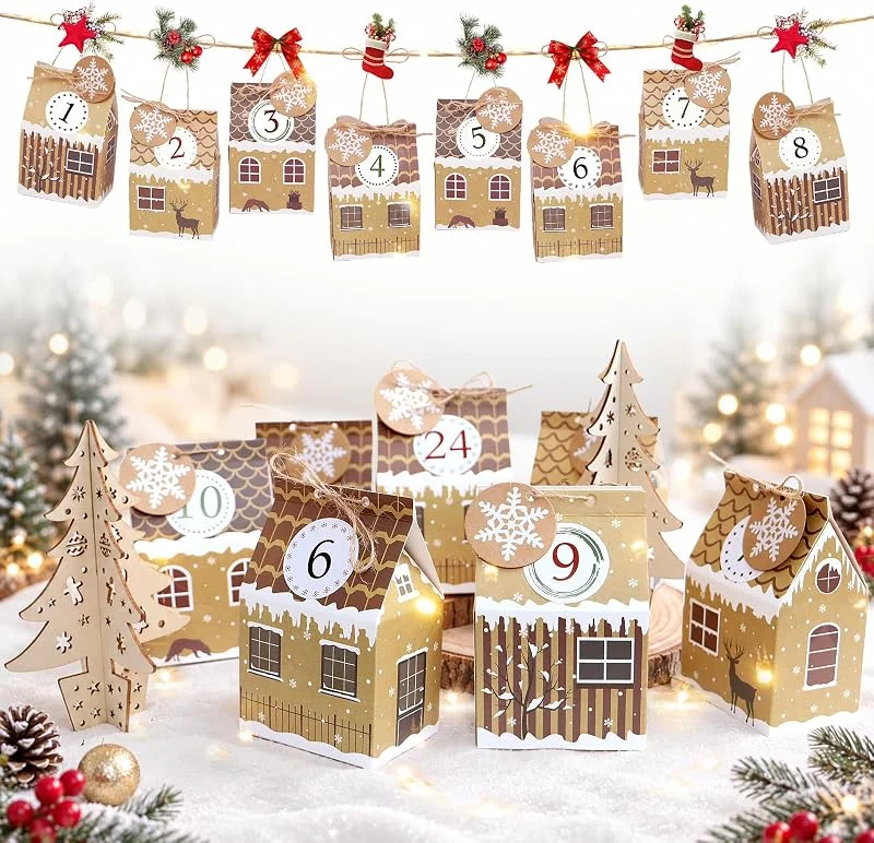 Yeria 24 Cajas Calendario Adviento para Rellenar, Casitas Navidad DIY — Adviento y mesa