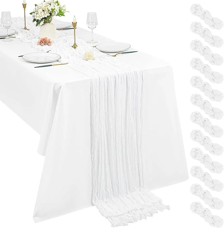Visita la tienda de Pesonlook Pack de 12 caminos de mesa de gasa blanca, 10 pies, estilo bohemio, caminos de mesa de gasa 21×120 pulgadas, rústicos, románticos, largos, para decoración de boda, fiesta, despedida de soltera — Hogar y cocina