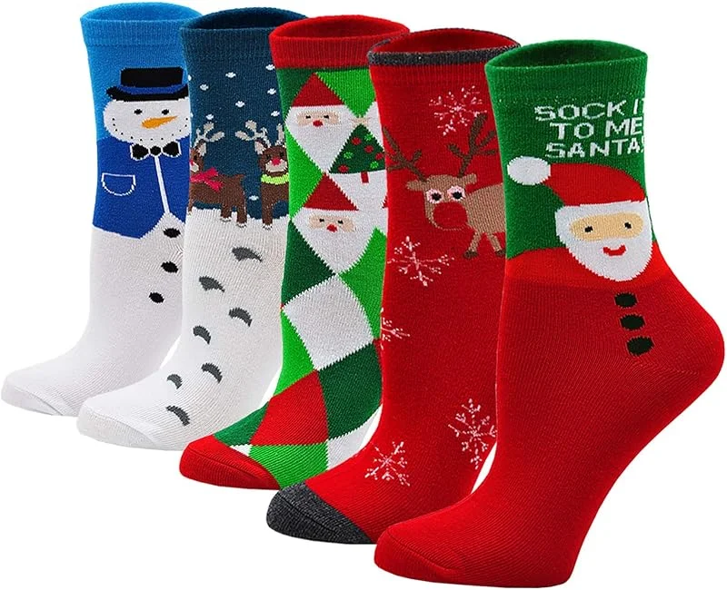 Visita la tienda de LOFIR LOFIR Calcetines de Navidad para Mujeres Divertidos para Fiesta, con Dibujos de Monigote de Nieve y Papá Noel, Talla 35-41, 5 Pares — Decoracion Navidad