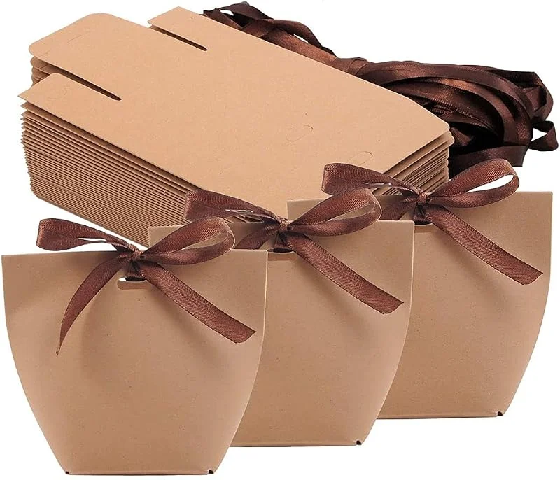 Hunphy 50 Piezas Cajas de Dulces de Papel Kraft, Bolsa de Papel Kraft con Cinta, para Fiestas y Navidad — Envoltorio regalo