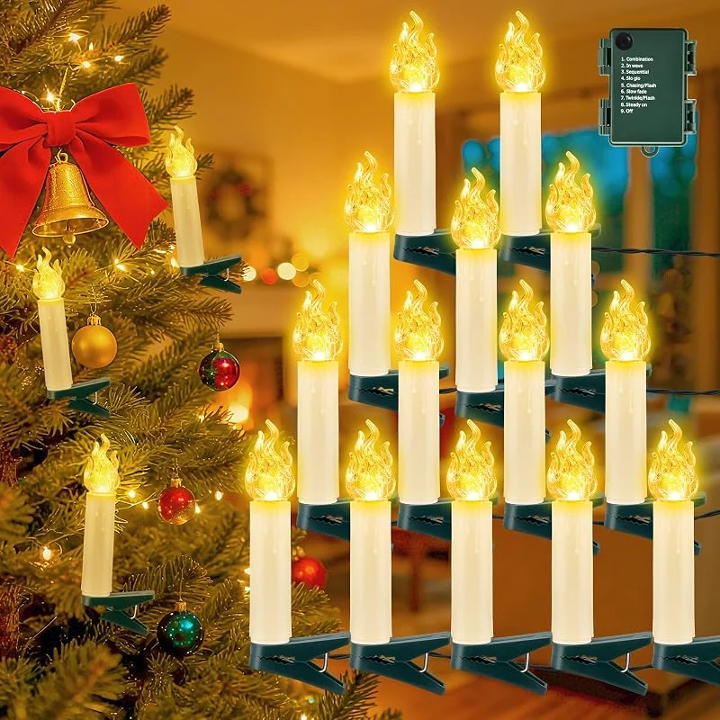 Dalugo Guirnalda de luces de velas, 30 luces de color blanco cálido, con batería, cable USB y temporizador de 6 horas, resistente al agua, 8 modos para decoración de árbol de Navidad — Luces Navidad