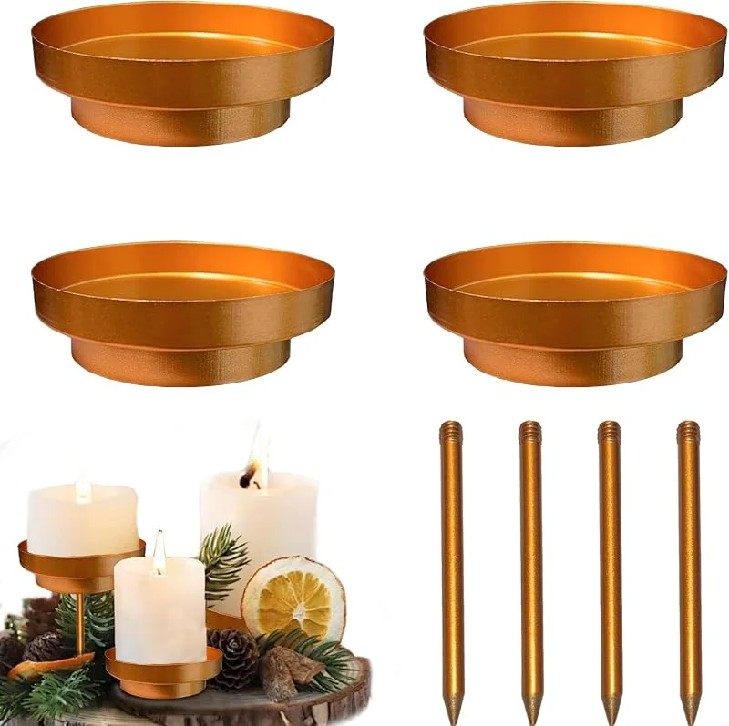 JINGTOPS 4 Portavelas Decoracion Mesa Navidad Metal, Candelabros para Velas para Corona De Adviento Candelabro Dorado 8cm, Portavelas Navideño 2 En 1 con Punta Extraíble, para Velas Navidad Decoracion Mesa — Adviento y mesa