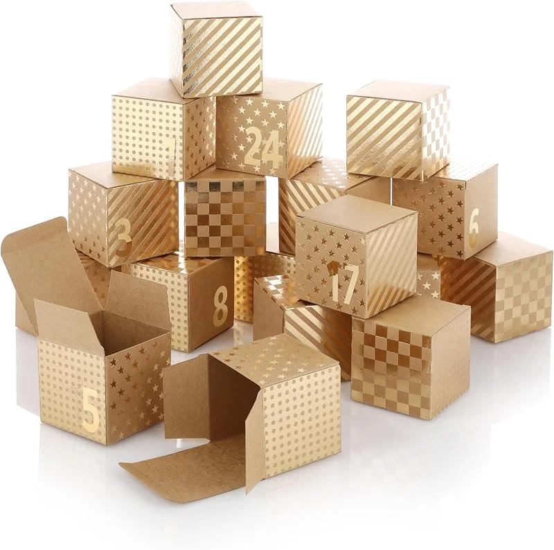 Nordstern Cajas de Calendario de Adviento para Rellenar - 24 Cajas de Regalo Dorada y Pegatinas de Números - Calendario de Adviento DIY para Niños, Mujeres y Hombres — Adviento y mesa