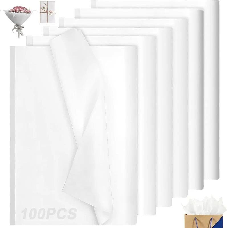YIYAXIN 100 Hojas Papel de Seda Blanco, Papel Envolver Regalos Granel Ropa 70x50cm, Envoltura Relleno Regalo Manualidades Navidad para Patrones Costura, Artesanía DIY, Decoración Fiestas Cumpleaños Boda — Envoltorio regalo