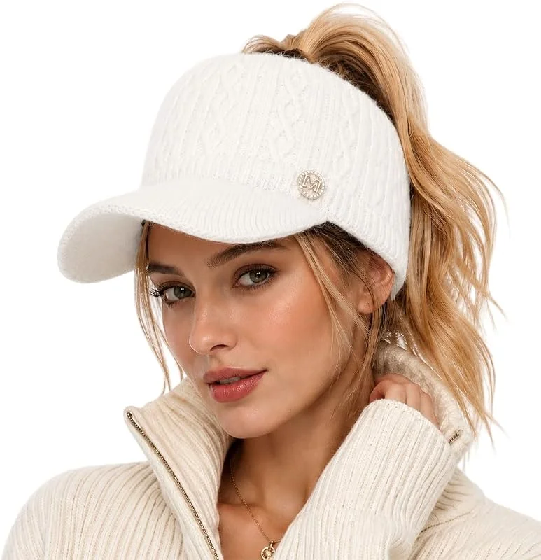 YKDLLF Mujer Gorros de Punto con Agujero para Coleta Otoño Invierno Sombrero — Ropa Navidad