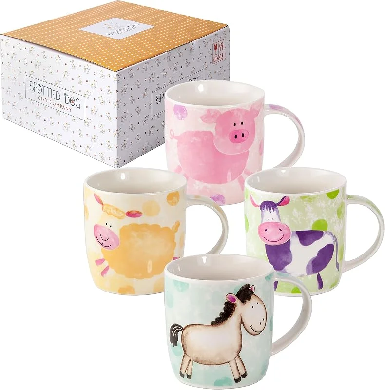 Visita la tienda de SPOTTED DOG GIFT COMPANY SPOTTED DOG GIFT COMPANY Juego de 4 Tazas de Café con Diseño de Oveja Vaca Caballo Cerdo 350 ml, Tazas de Cerámica para Café y Té, Regalos para Amantes de los Animales — Adviento y mesa