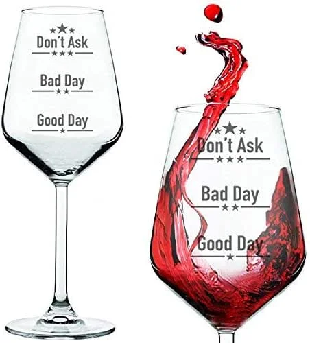 FLOW Barware Buenos días, mal día, no preguntes. copa de vino, un regalo de bar novedoso para los amantes del vino, perfecto para vino tinto blanco o rosado. Regalo vino — Vino y mesa festiva