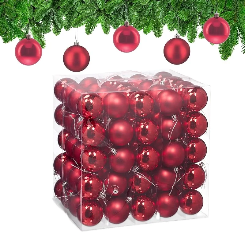 Visita la tienda de Relaxdays Relaxdays Bolas Árbol Navidad, Set 100, Plástico, Diseño en Mate y Brillante, 6 cm, Decoración, Adornos Navideños, Rojo — Decoracion Navidad