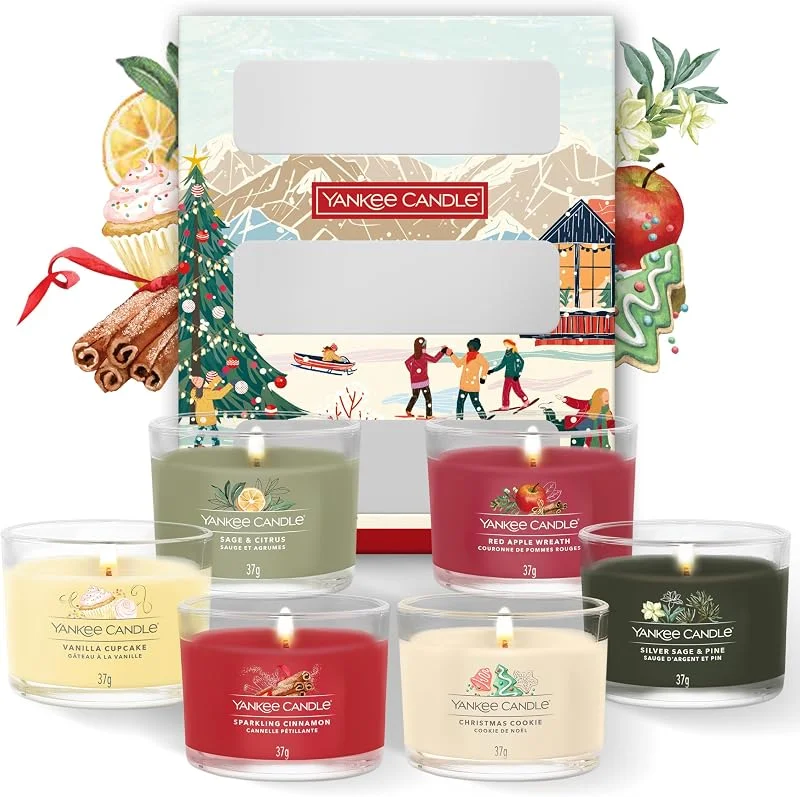 Visita la tienda de Yankee Candle Yankee Candle Set de regalo de velas aromáticas navideñas, 6 mini velas votivas rellenas, Colección Après Ski, Regalos navideños perfectos para mujeres — Cena a la luz de velas