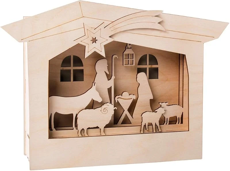 Rayher Escena de madera 3D, portal de Belén, 13 piezas, 24x24x6, 5 cm, manualidades Navidad, 62889505 — Decoracion Navidad