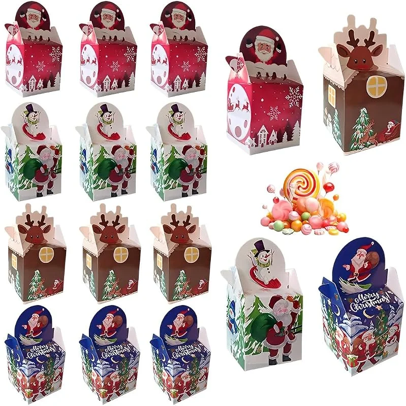 OIXEYA 12 Piezas Cajas de Regalos para Navidad, Cajas para Galletas Dulces Bolsas de Papel Cajas de Regalo Caramelos Super apta Navidad — Envoltorio regalo