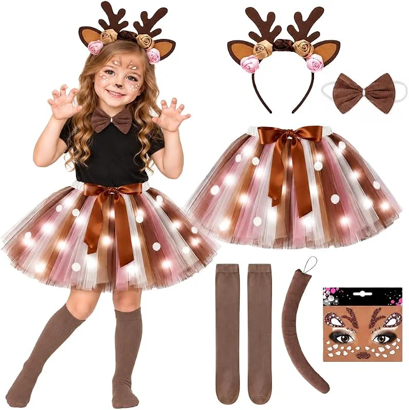 Visita la tienda de COYBTO Disfraz de Reno para Niña, Set de Princesa con Tutú Luminoso — Ropa Navidad
