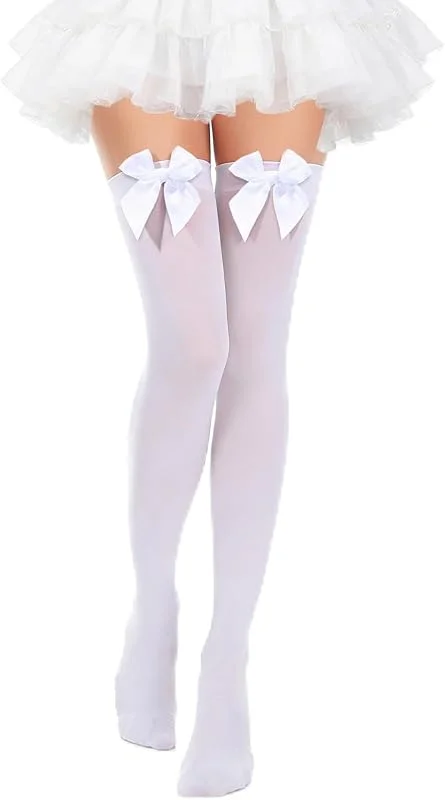 Lysjoy Calcetines Blancos con Lazo, Calcetines con Lazos Mujer, Medias Mujer Sexy, Medias Autoadhesivas Mujers, Dama Disfrazada de Carnaval para Halloween, Carnaval, día de San Valentín — Ropa Navidad