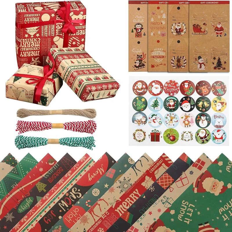 Surflyee 12 Hojas Papel de Regalo Navidad — Envoltorio regalo