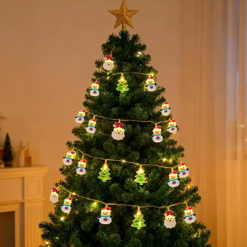 Bigqin Luces de Navidad, 3 m 20 Luces Arbol Navidad Interior, Muñeco de Nieve, Papá Noel, Árbol de Navideño Patrón, 8 Modos de Iluminación — Luces Navidad
