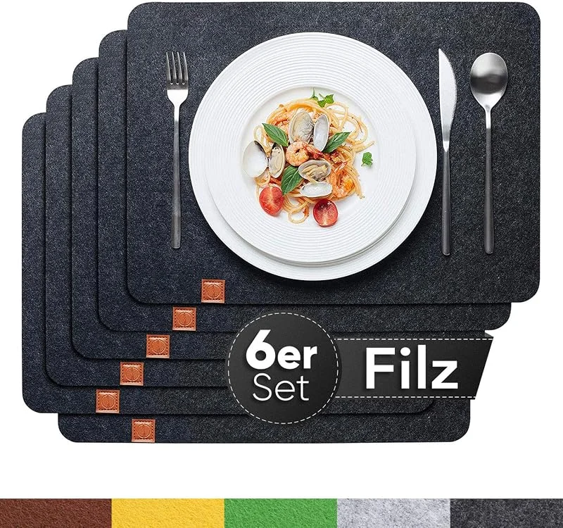 Sidorenko Juego de 6 manteles Individuales de Fieltro, Color Gris, 44 x 32 cm, manteles Individuales Lavables, manteles Individuales rectangulares, Posavasos de Mesa, Mantel de Mesa de Comedor, Juego — Hogar y cocina