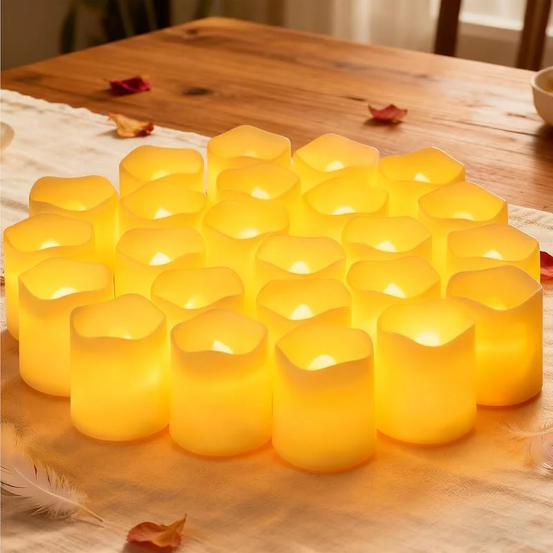 ChaneeHann 24 Velas LED de Té Sin Llama, Velas Votivas Eléctricas Realistas con Pilas, Velas LED Pequeñas, Para Bodas, Festividades, Fiestas, Halloween y Decoración Navideña (Blanco Cálido) — Cena a la luz de velas
