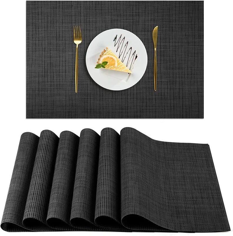 AUAUY Manteles Individuales Lavable 6Pzs 30x45cm, PVC Antideslizante, Negro — Hogar y cocina