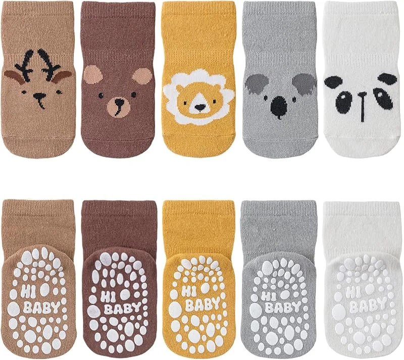 SockWaddles stopper calcetines niños bebé, 5 pares ABS transpirable antideslizante calcetines niños, gatear calcetines bebé de algodón, niños y niñas calcetines de animales y los unicornios — Ropa Navidad