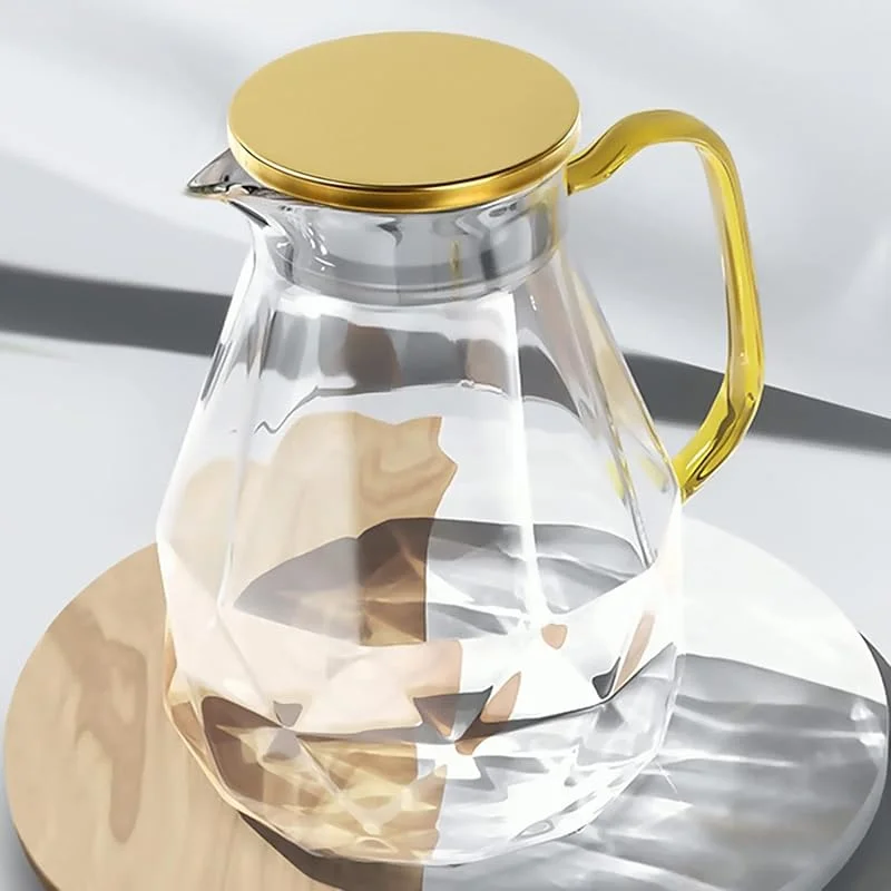 Visita la tienda de DUJUST DUJUST Jarra de vidrio 2L, jarra de agua con diseño de diamante moderno con tapa de acero inoxidable, hermosa decoración para sala, jarra de vidrio de alta durabilidad, resistente al frío, calor — Vino y mesa festiva