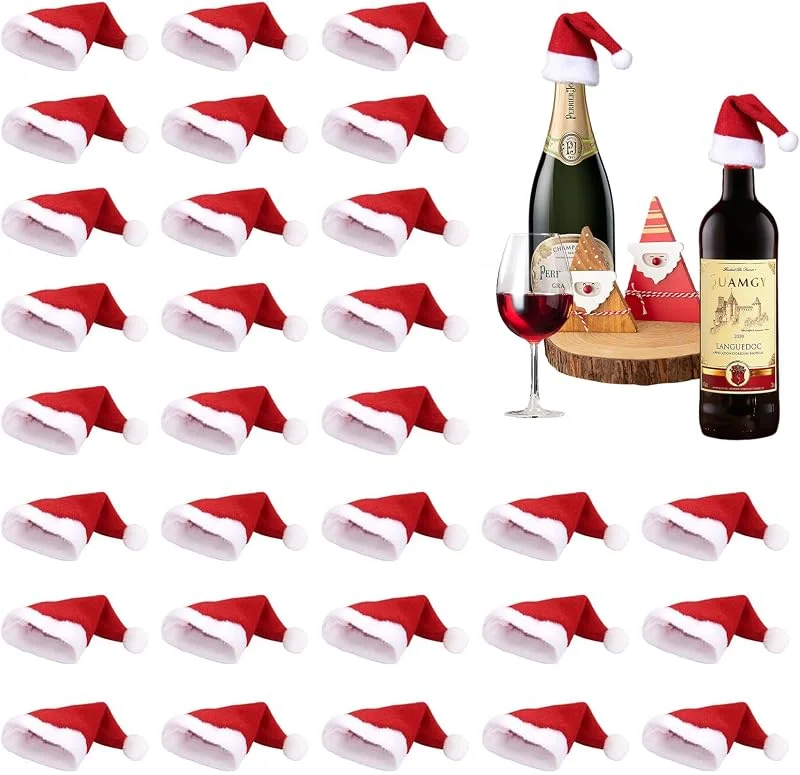 QIZHIQIAMY Mini Gorros de Navidad 6x12cm Pequeño Gorro de Papá Noel Adornos Mini Sombrero de Navidad para Vajillas, Botellas De Vino, Casas de Muñecas y Decoraciones de Mesa — Ropa Navidad