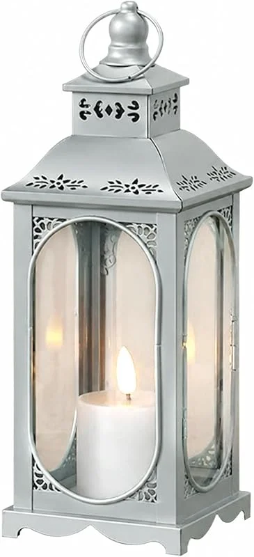 Caossuixin Farolillo plateado para velas, decoración de 34 cm, de metal al aire libre — Cena a la luz de velas