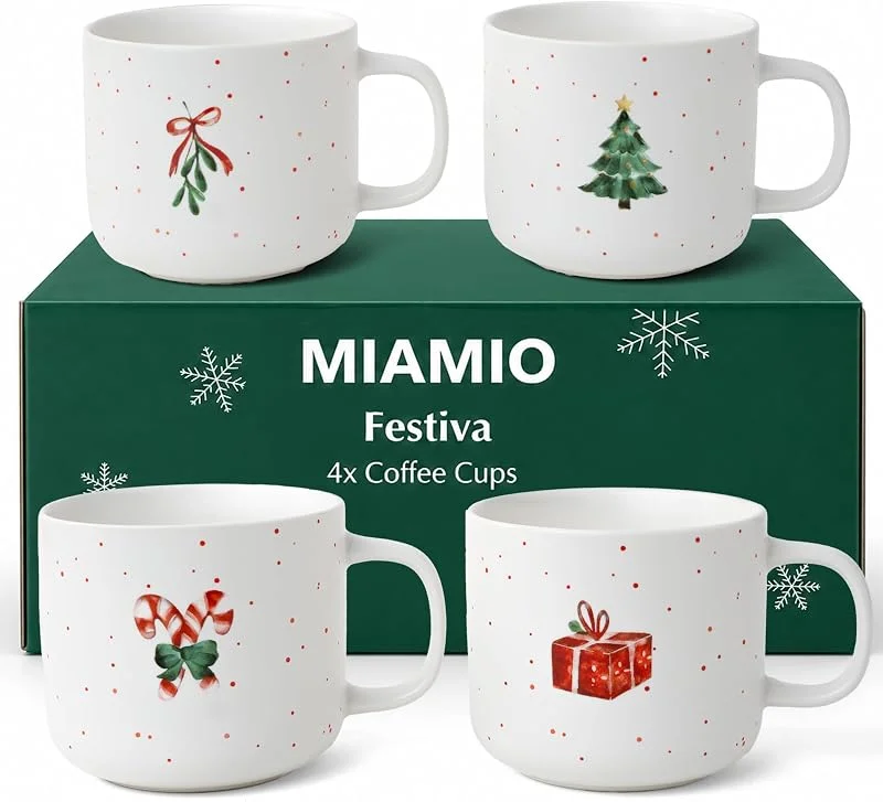 Visita la tienda de MIAMIO MIAMIO - Tazas de Navidad Set de 4 (450 ml) - Festiva — Adviento y mesa